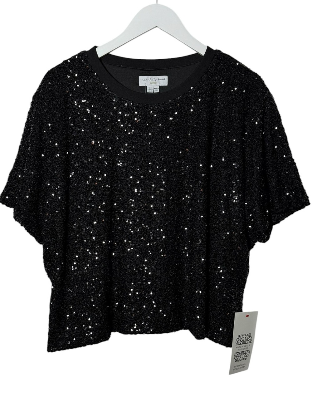 Never Fully Dressed Black Sequin Boxy Tee NWT Size 20 - Picture 3 of 7